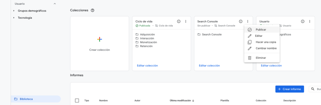 Mostrar search console en google analytics 4