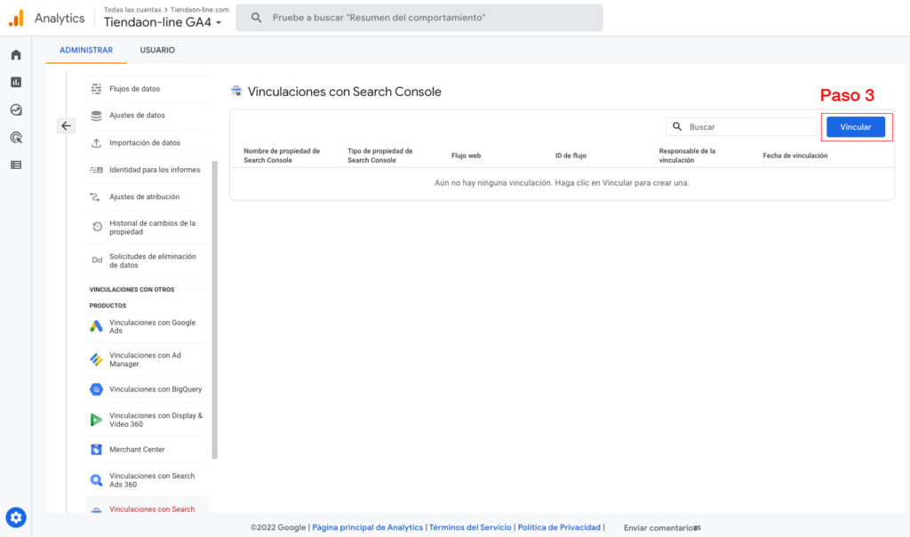 vincular google analytics 4 y google search console
